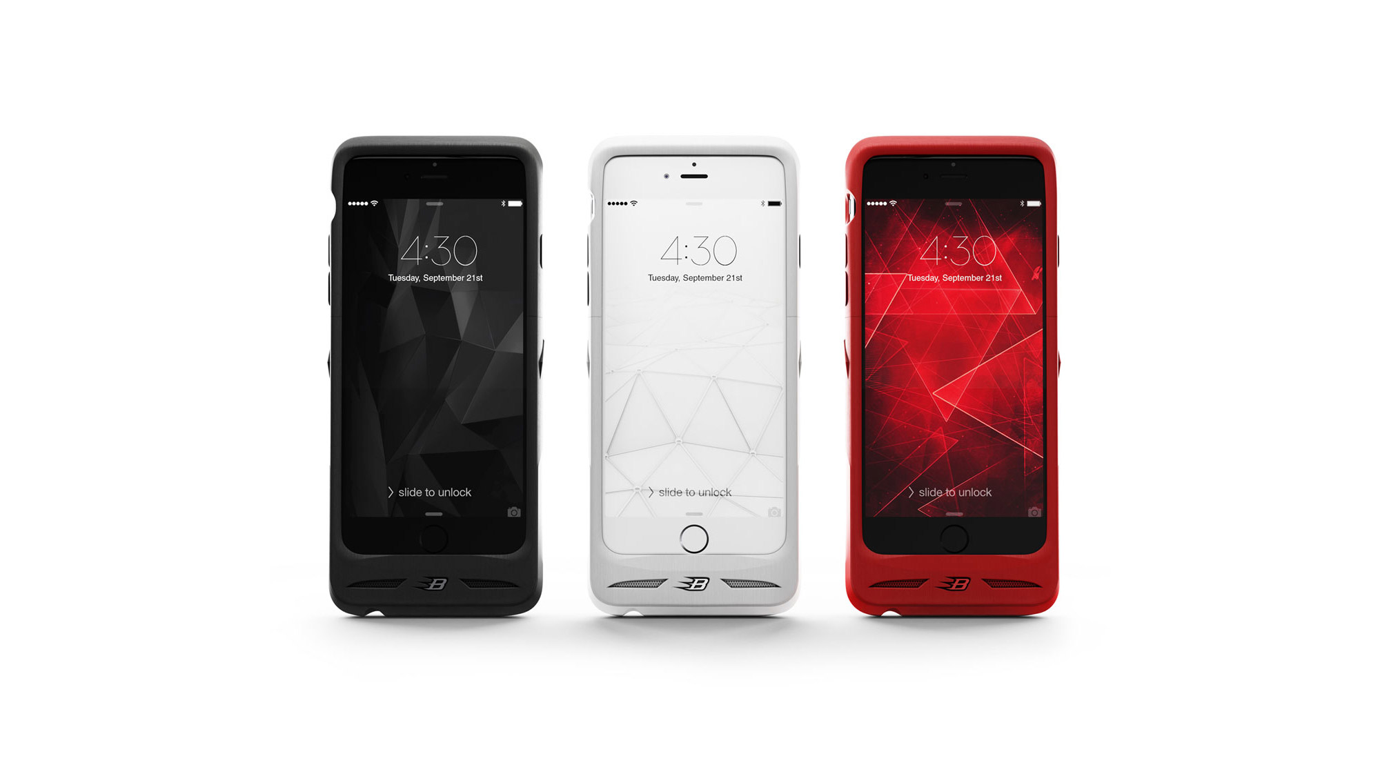 Three boomerang phone cases on white background