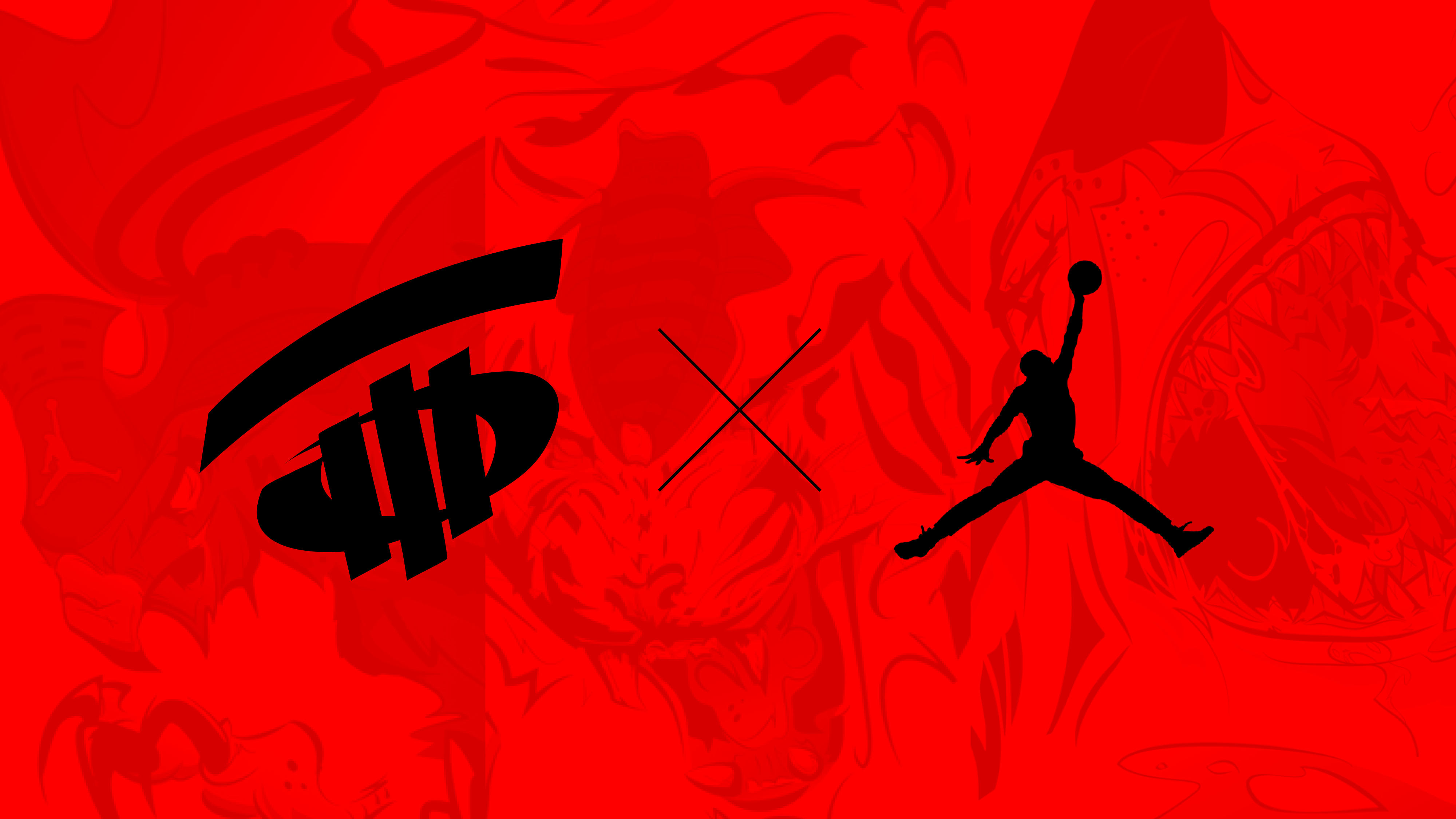 Stylized collage of ROM illustrations with ROM and Jordan Brand logos displayed